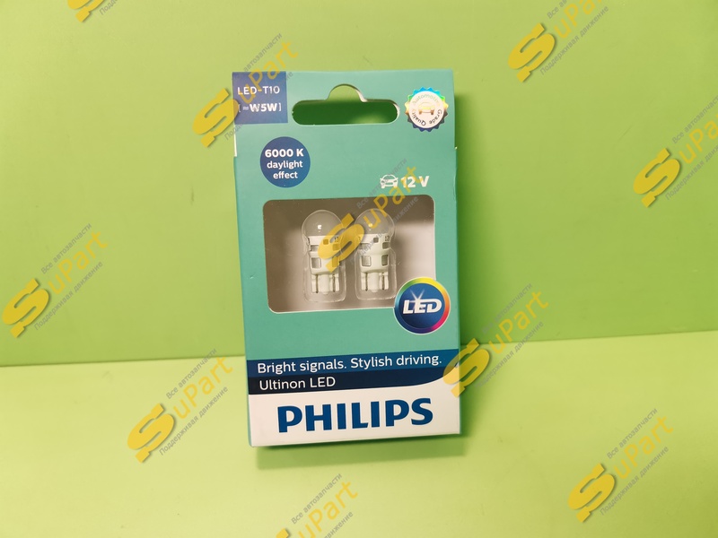Лампа W5W светодиодные Philips Ultinon LED (T10) 6000K 11961ULWX2 комплект 2 шт (габарит) / PHILIPS