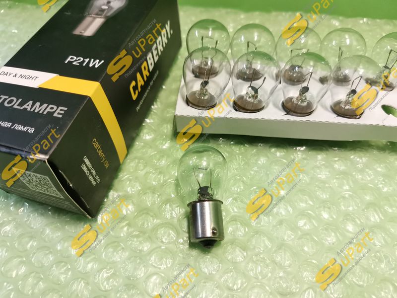Лампа P21W накаливания 12V 21W BA15S одноконтактная (габарит) (ПТФ) / CARBERRY